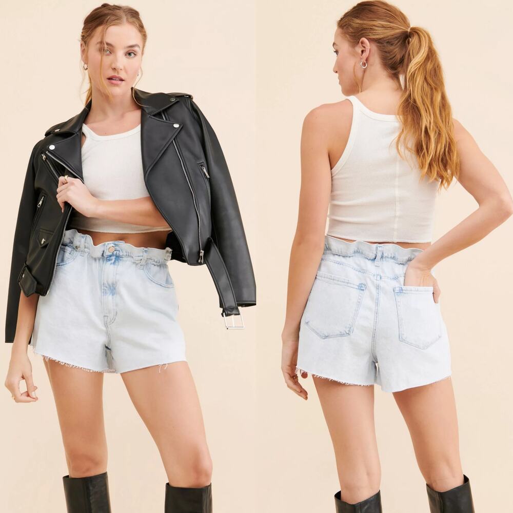 Good American Womens Paperbag Cutoff Shorts Size 12 / 31 Light Denim High Rise